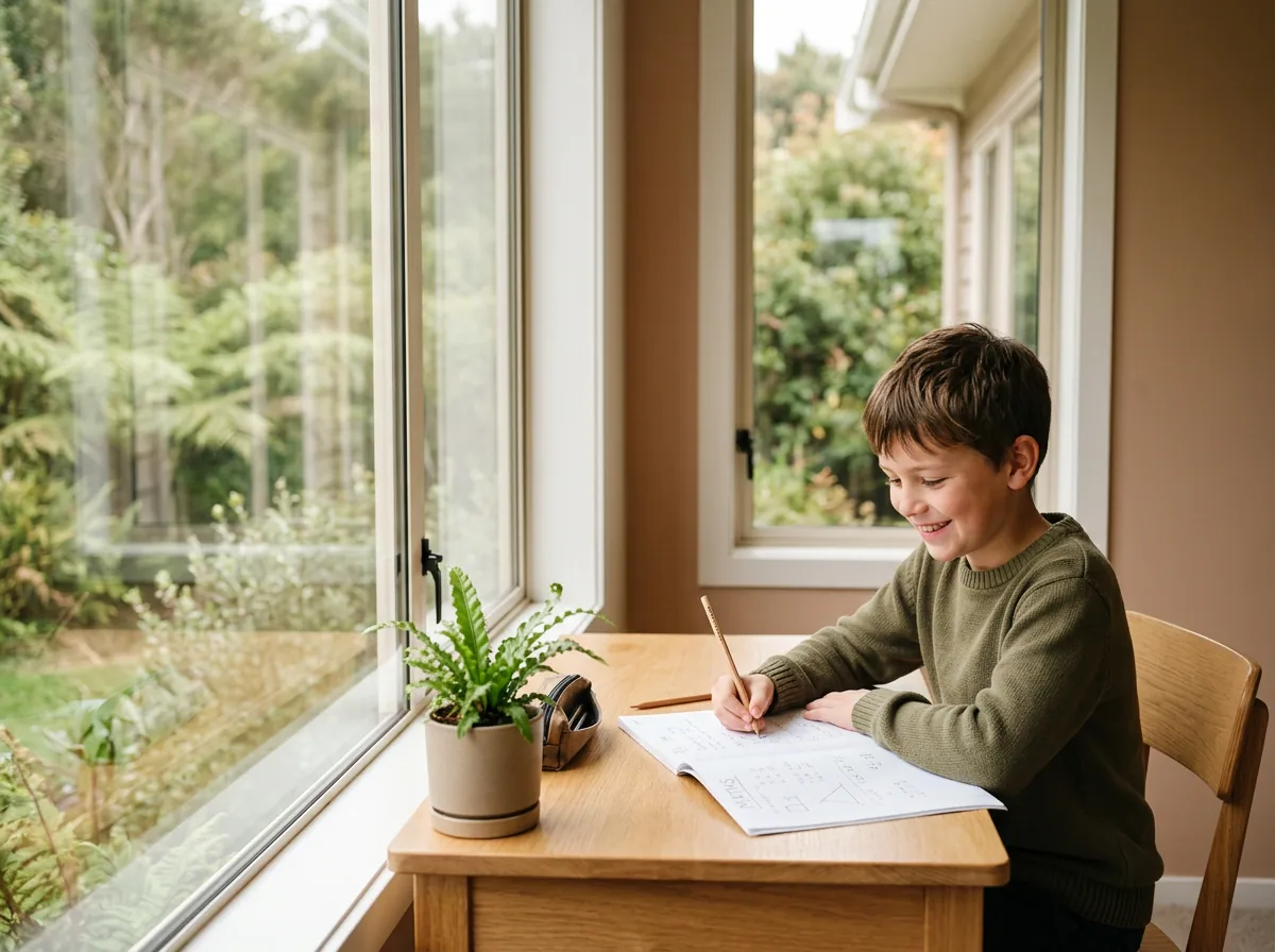 A learner working through schoolwork independently